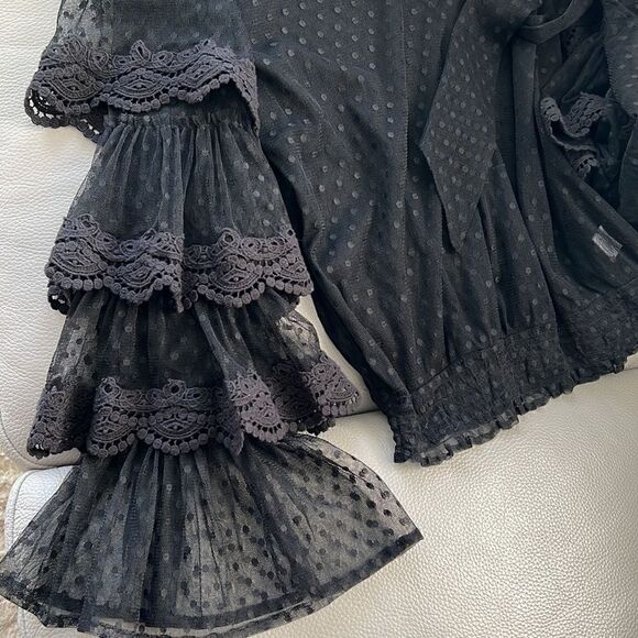 MISA Los Angeles Tiered Sleeve Bow Blouse - Black Size XS - Picture 10 of 11